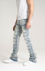 Stretch Stacked Jeans with Frayed Patch Inseam 44