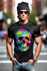 Skull Colorful Neon Art Exclusive T-Shirts | Grooveman Music 
