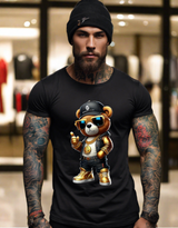 Teddy with Sunglasses Gold G Logo Hat Art Exclusive T-Shirts | Grooveman Music