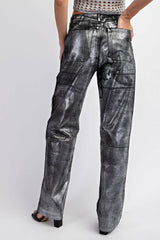 FOILED TWILL FABIC CONTRAST CARGO PANTS