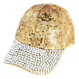 Fully Sequin & Rhinestone Embellished Baseball Cap: Gold