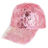 Fully Sequin & Rhinestone Embellished Baseball Cap: Pink Iridescent