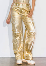 Gold Foil Print Baggy Cargo Pants