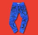 Grooveman Music Jeans Royal Blue Jeans With Black Paint Splatter