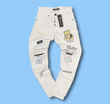 Grooveman Music Jeans Skinny White Denim Patched Stitch Jeans
