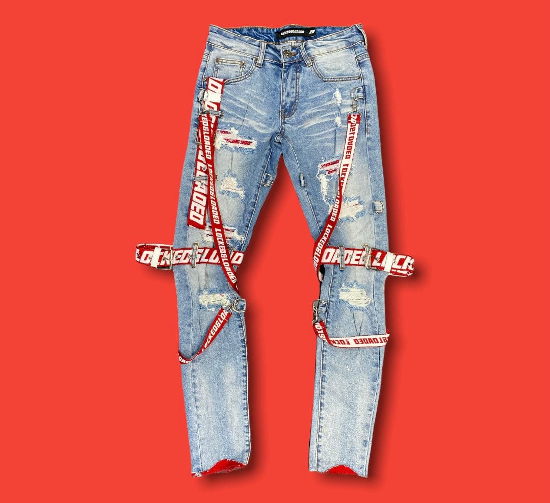 Locked & Loaded Shorts Locked & Loaded Jeans - Straps - Light Blue And Red -