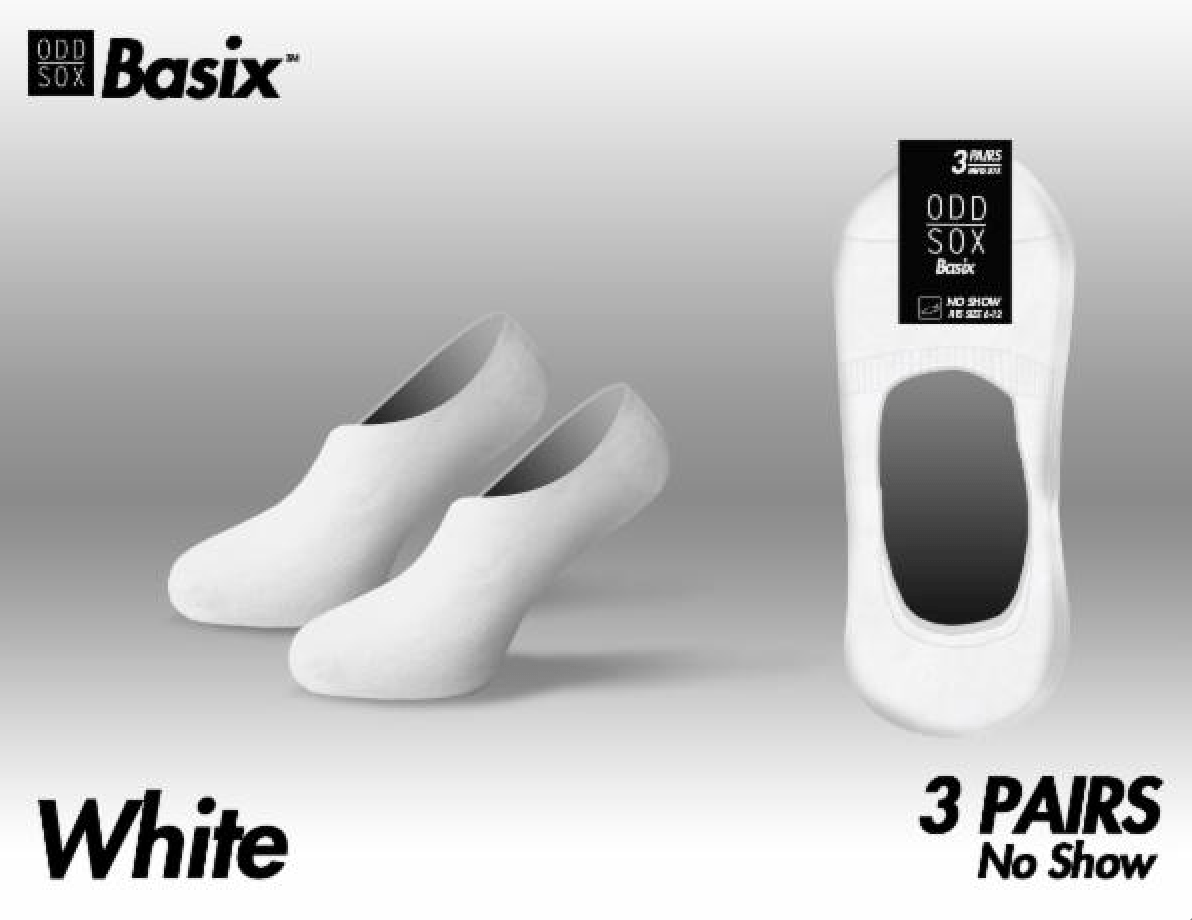 Odd Sox Socks 6-12 / White Basix No Show White