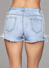 Rebel Groove Shorts Destroyed Denim Blue Shorts With Side Laces