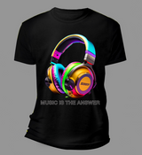 MUSIC IS THE ANSWER COLORFUL HEADPHONES OPTION 2 T-SHIRTS | GROOVEMAN MUSIC