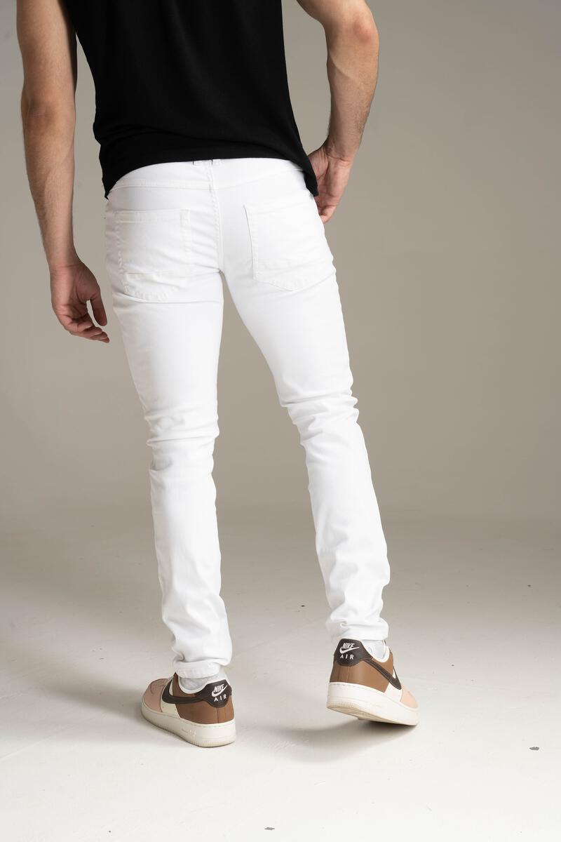 Grooveman Custom Painted White Skinny Jeans – Distressed Streetwear with Patches & Graffiti Art