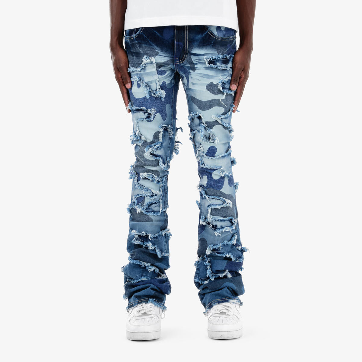 Medium Sand Blue Stacked Camo Jeans