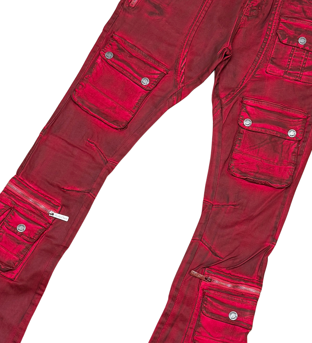 Velvet Coated Denim Stacks-Red