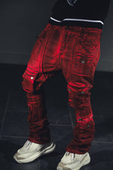 Velvet Coated Denim Stacks-Red