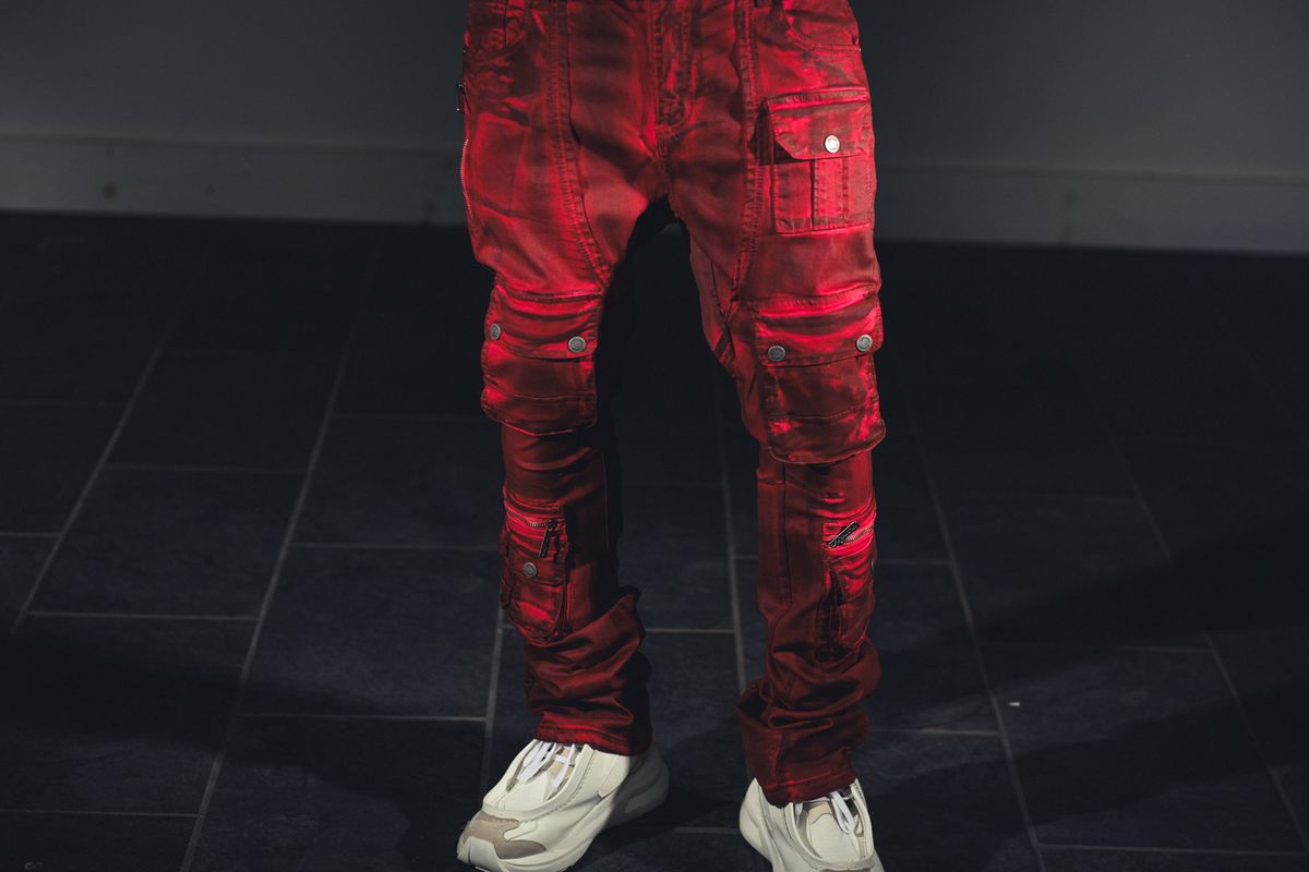 Velvet Coated Denim Stacks-Red