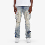 Men’s Light Wash Cargo Jeans with Zipper Detail – Stacked Fit Denim – GROOVEMAN