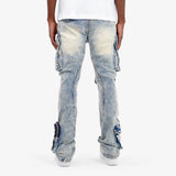 Men’s Light Wash Cargo Jeans with Zipper Detail – Stacked Fit Denim – GROOVEMAN