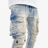 Men’s Light Wash Cargo Jeans with Zipper Detail – Stacked Fit Denim – GROOVEMAN