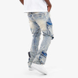 Men’s Light Wash Cargo Jeans with Zipper Detail – Stacked Fit Denim – GROOVEMAN
