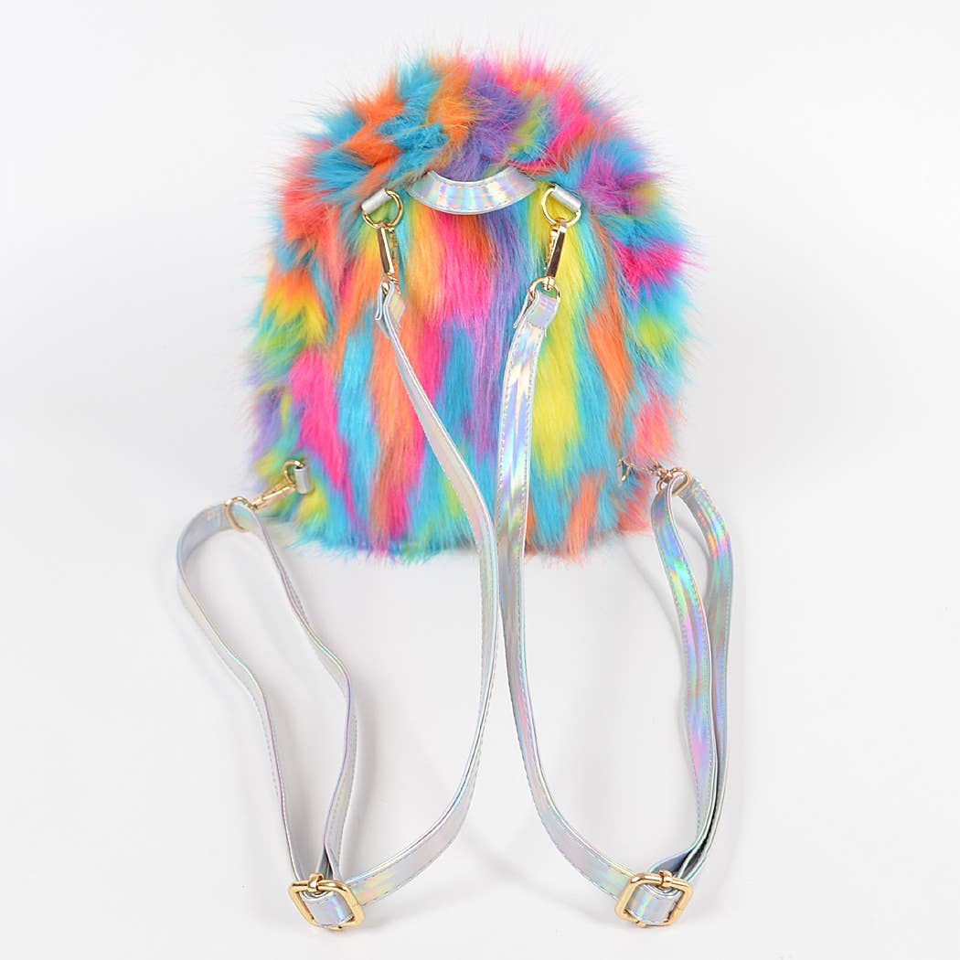 Multi Color Faux Fur Backpack: Multicolor - Grooveman Music