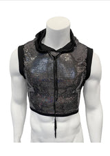 Flat Sequins Hooded Crop Top - BLACK SILVER - Grooveman Music