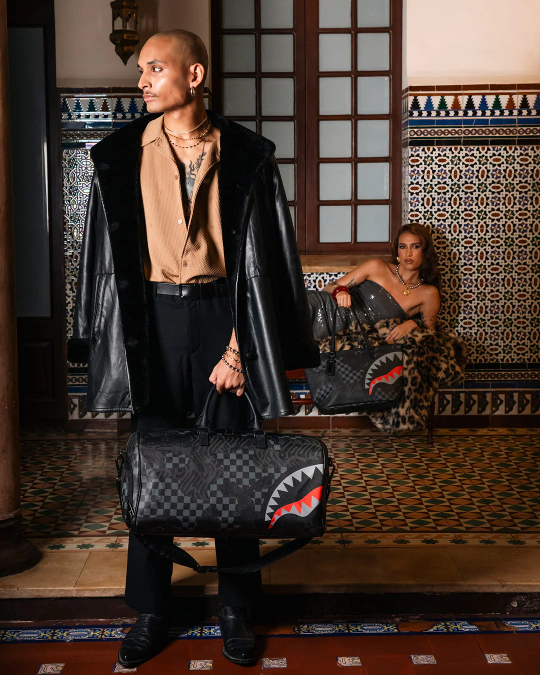 Sprayground  | 4AM Red SharkCheck Pattern Large Duffle