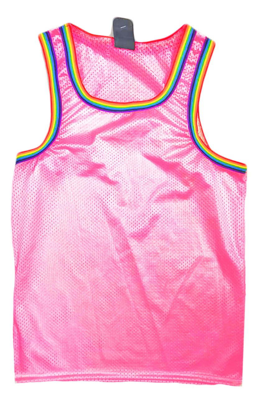 Rainbow Trim Tank - Hot Pink Sports Mesh