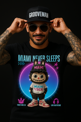 Miami Never Sleeps Rhinestone Labubu T-Shirt – Grooveman Exclusive