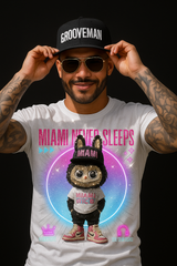 Miami Never Sleeps Rhinestone Labubu T-Shirt – Grooveman Exclusive