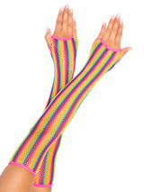 Rainbow Net Fingerless Arm Warmer Gloves