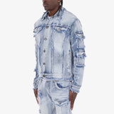 Light Sand Blue Frayed Denim Jacket