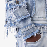 Light Sand Blue Frayed Denim Jacket