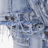 Light Sand Blue Frayed Denim Jacket