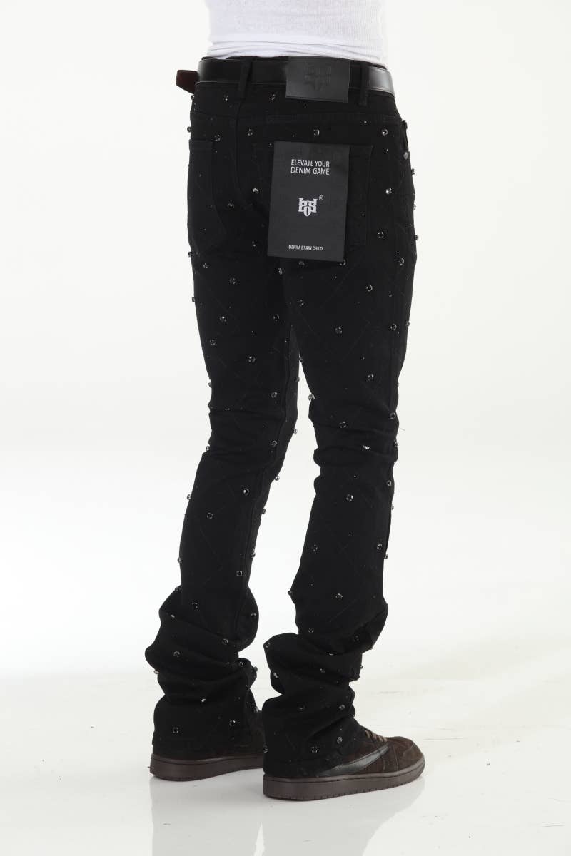 Diamond Studded Black Stacked Flare