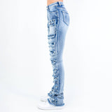 Denim Patchwork Stacked Jeans