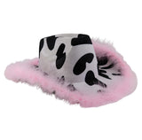 Fur Cowboy Cowgirl Hat with Cow Print