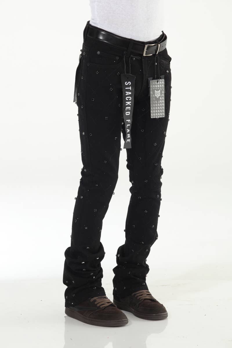 Diamond Studded Black Stacked Flare
