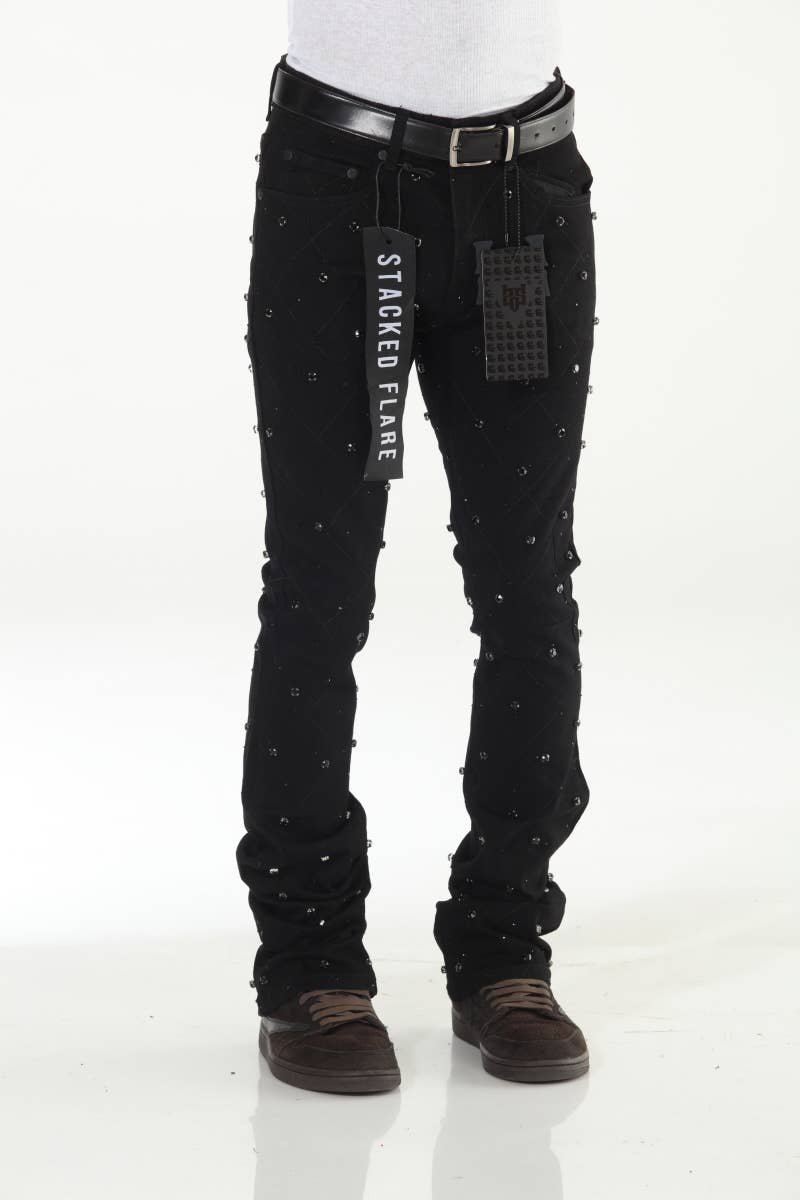 Diamond Studded Black Stacked Flare