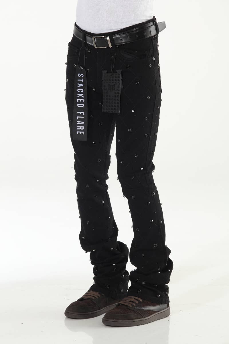 Diamond Studded Black Stacked Flare