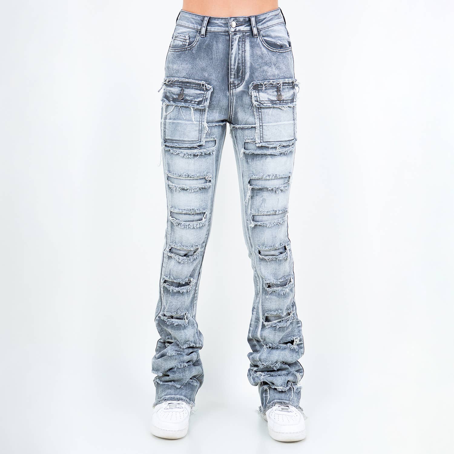 Denim Patchwork Stacked Jeans