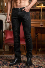 Men's Rhinestone Ripped Casual Washed Jeans