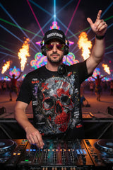 Rhinestone Skull T-Shirt Men – Black Graphic Tee Bling Bling Streetwear | Grooveman Exclusive