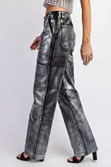 FOILED TWILL FABIC CONTRAST CARGO PANTS