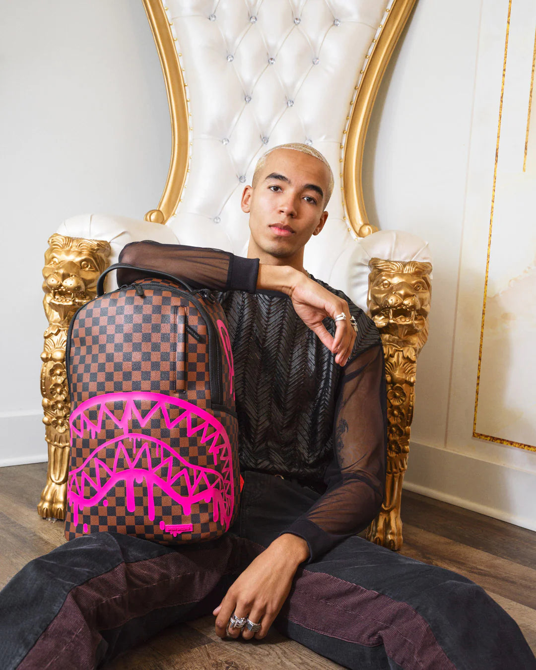 Sprayground | Pink Drip Brown Check DLX backpack