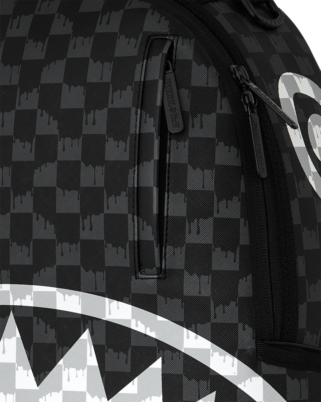 Sprayground Black and White Drip Check Shark BACKPACK