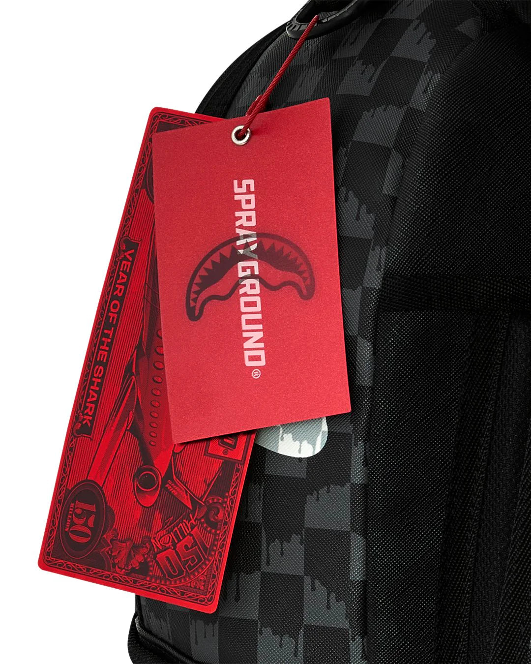 Sprayground Black and White Drip Check Shark BACKPACK