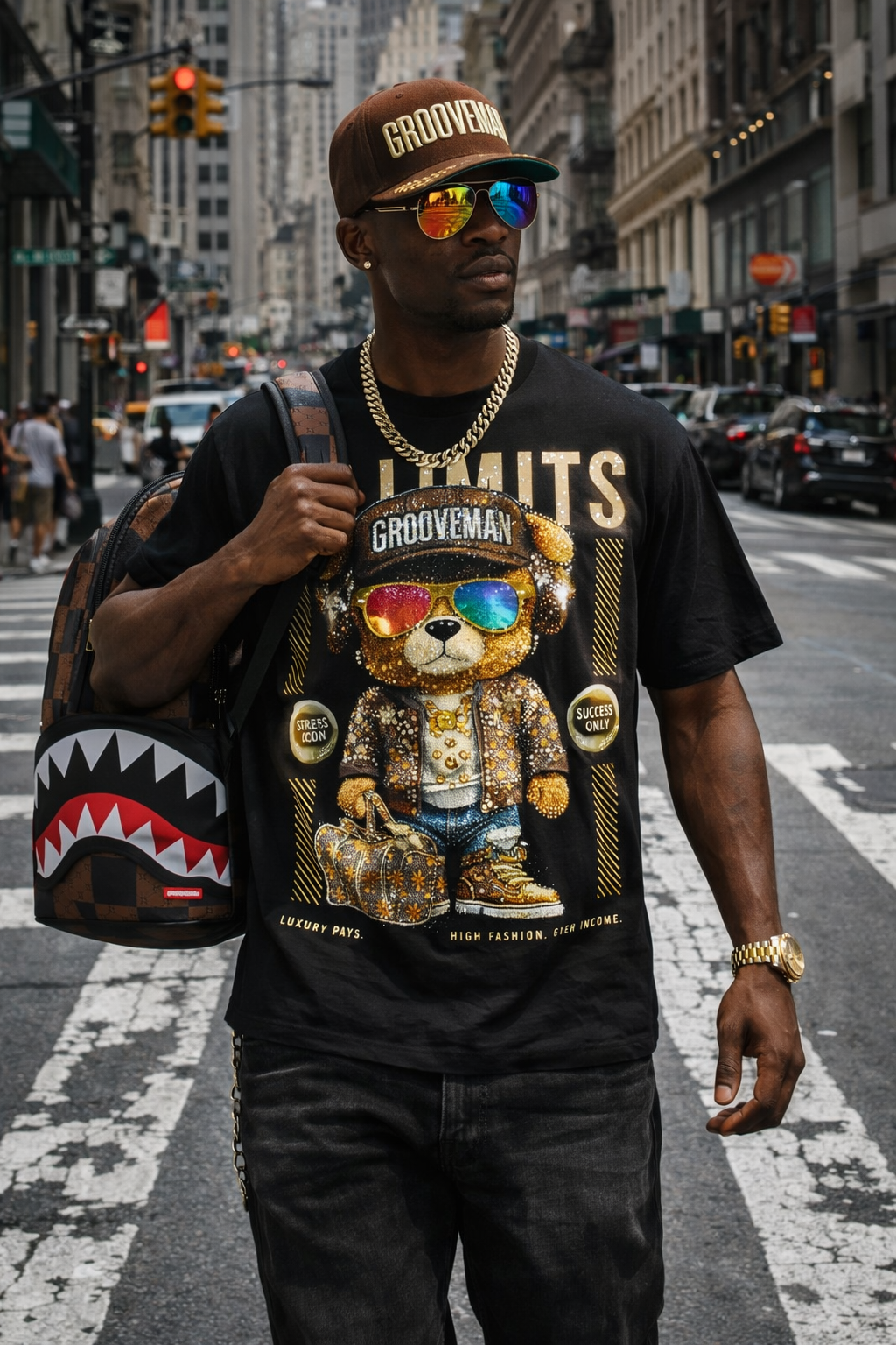 Rhinestone Teddy Bear T-Shirt Men – Bling Bling Graphic Tee Black | Grooveman Exclusive Limited Drop