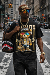 Rhinestone Teddy Bear T-Shirt Men – Bling Bling Graphic Tee Black | Grooveman Exclusive Limited Drop