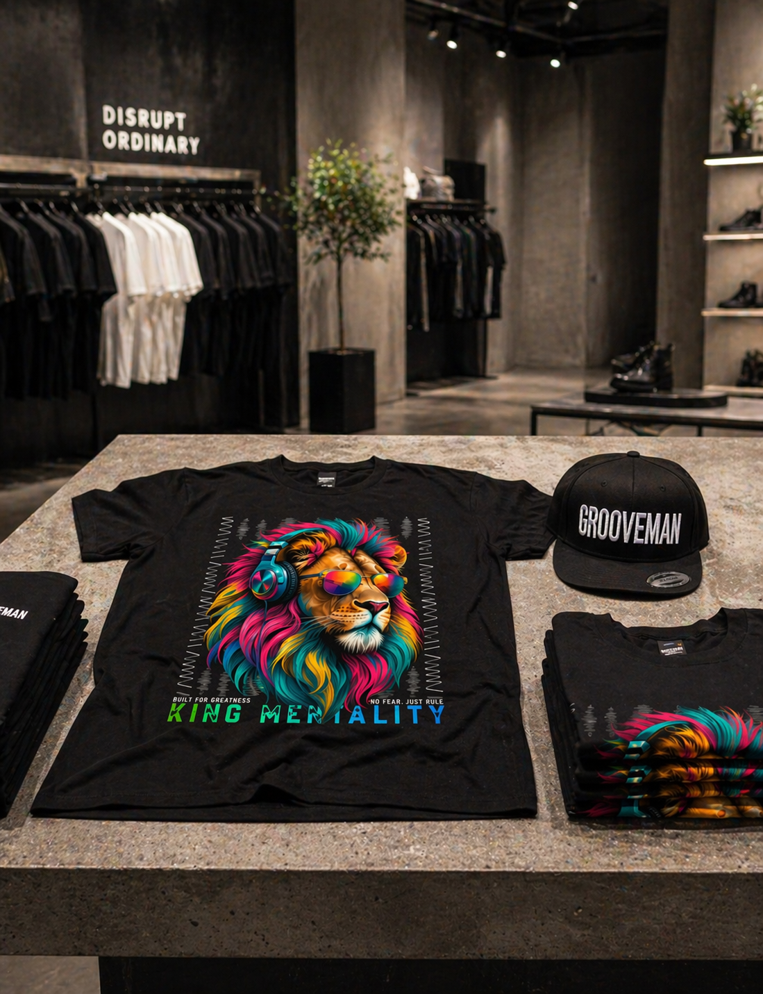 Men’s Graphic T-Shirt – KING MENTALITY Lion Design | Colorful Streetwear Tee | Grooveman Exclusive