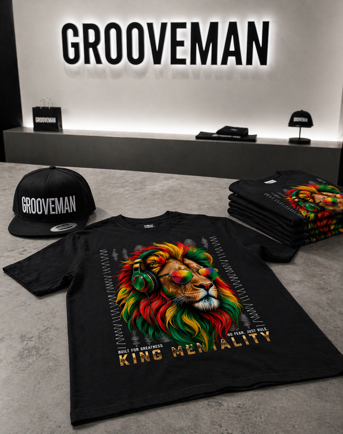 Men’s Graphic T-Shirt – KING MENTALITY Rasta Lion | Reggae Streetwear Tee | Grooveman Exclusive