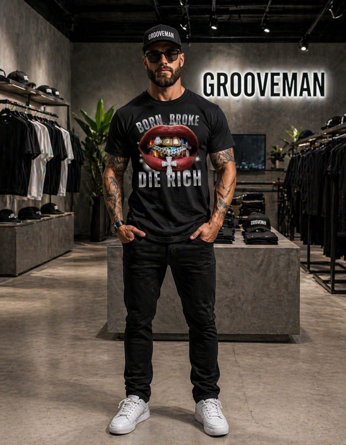 Born Broke Die Rich Graphic T-Shirt – Premium Streetwear Tee | Grooveman Exclusive | Unisex Cotton Shirt